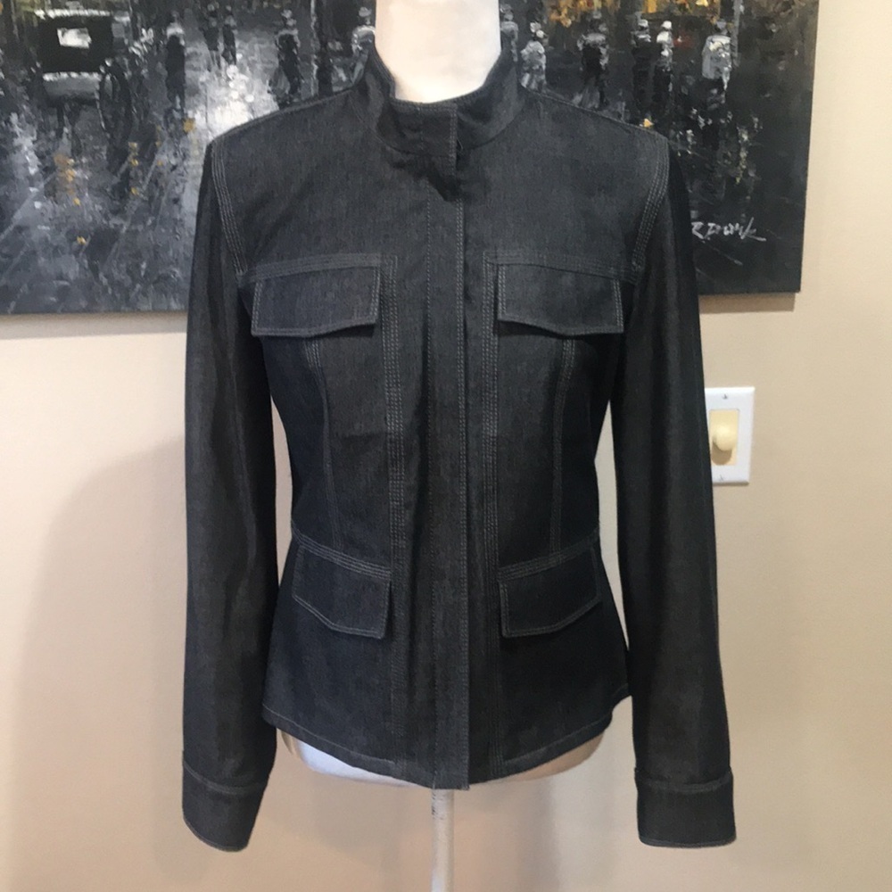 INC Denim-Look Gray Top Stitched Lined Cropped Jacket w/Zipper Closure-Size 6